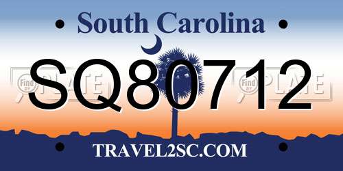 SQ80712 South Carolina License Plate