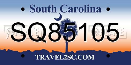 SQ85105 South Carolina License Plate