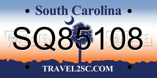 SQ85108 South Carolina License Plate