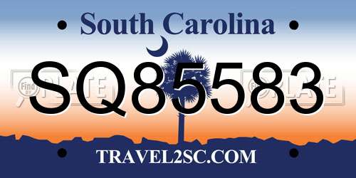 SQ85583 South Carolina License Plate