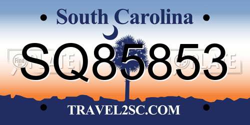 SQ85853 South Carolina License Plate