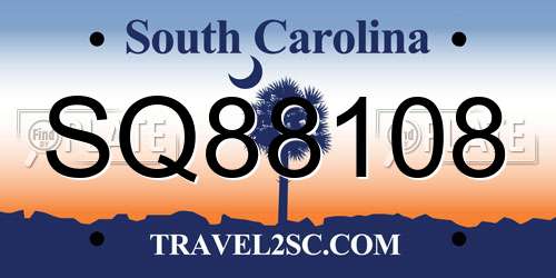 SQ88108 South Carolina License Plate