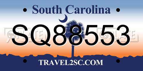 SQ88553 South Carolina License Plate