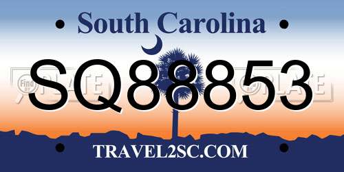 SQ88853 South Carolina License Plate