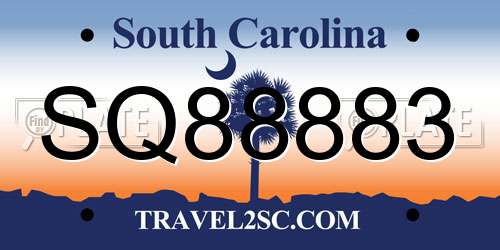 SQ88883 South Carolina License Plate