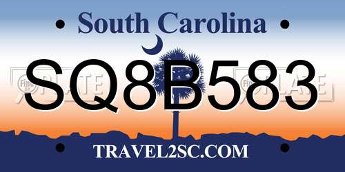 SQ8B583 South Carolina License Plate