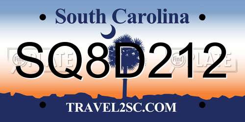 SQ8D212 South Carolina License Plate