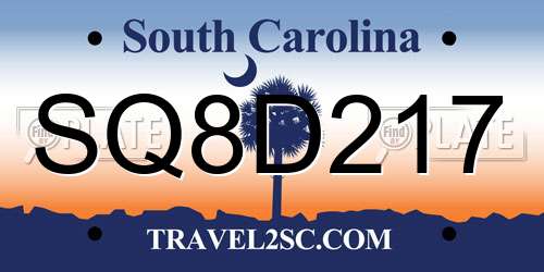 SQ8D217 South Carolina License Plate