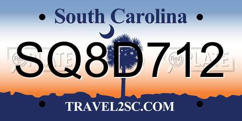 SQ8D712 South Carolina License Plate
