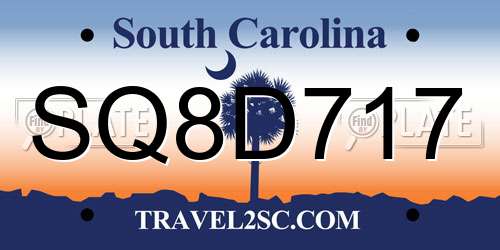 SQ8D717 South Carolina License Plate