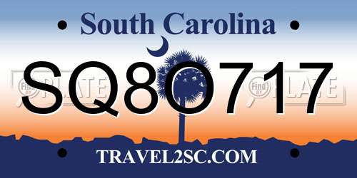 SQ8O717 South Carolina License Plate