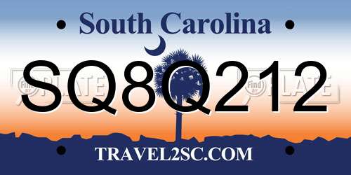 SQ8Q212 South Carolina License Plate