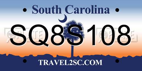 SQ8S108 South Carolina License Plate