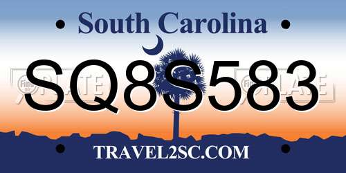 SQ8S583 South Carolina License Plate