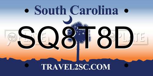 SQ8T8D South Carolina License Plate