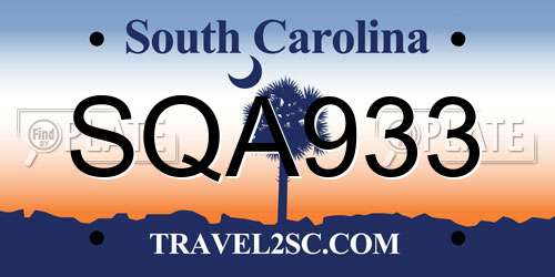 SQA933 South Carolina License Plate