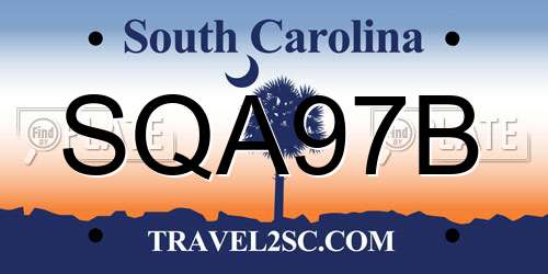 SQA97B South Carolina License Plate