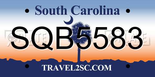 SQB5583 South Carolina License Plate