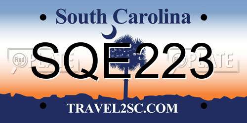 SQE223 South Carolina License Plate