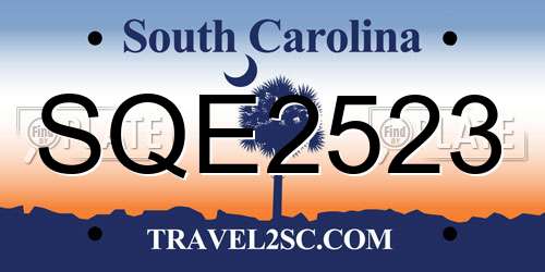 SQE2523 South Carolina License Plate