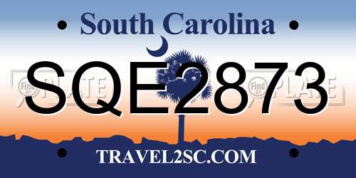 SQE2873 South Carolina License Plate