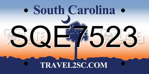 SQE7523 South Carolina License Plate