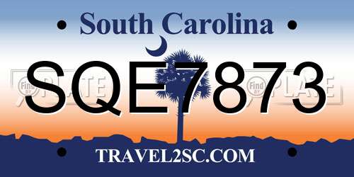 SQE7873 South Carolina License Plate