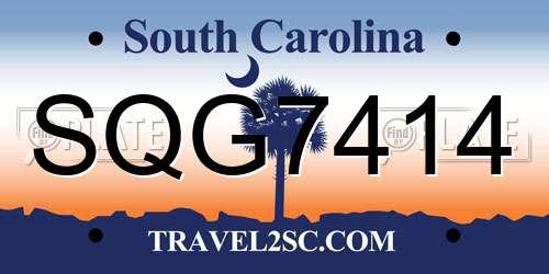 SQG7414 South Carolina License Plate