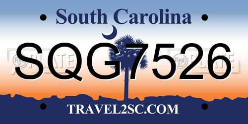 SQG7526 South Carolina License Plate