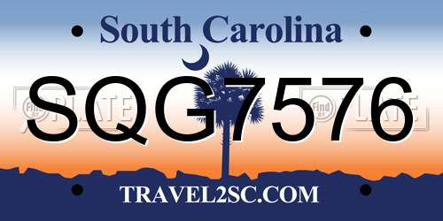 SQG7576 South Carolina License Plate