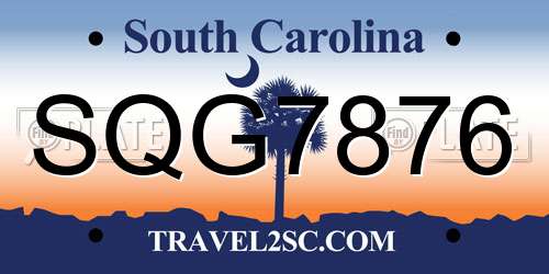 SQG7876 South Carolina License Plate