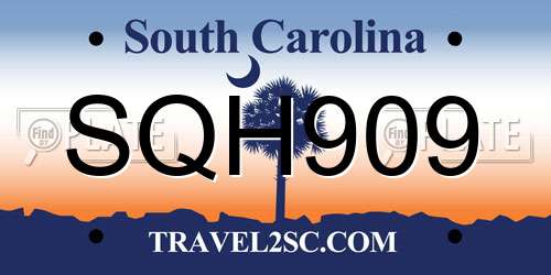 SQH909 South Carolina License Plate