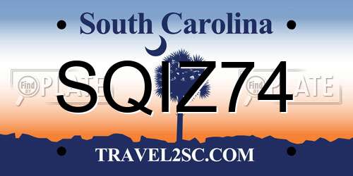 SQIZ74 South Carolina License Plate