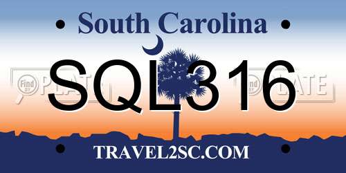 SQL316 South Carolina License Plate
