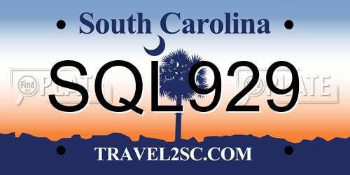 SQL929 South Carolina License Plate