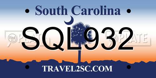 SQL932 South Carolina License Plate