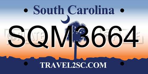 SQM3664 South Carolina License Plate