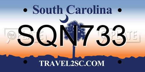 SQN733 South Carolina License Plate