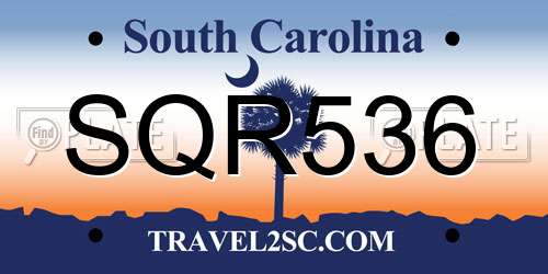 SQR536 South Carolina License Plate