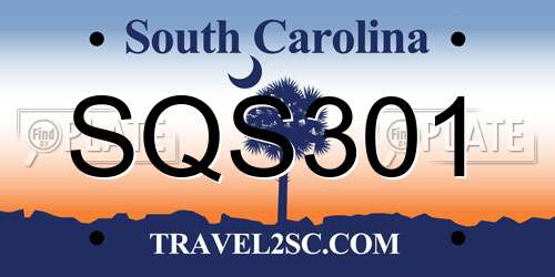 SQS301 South Carolina License Plate