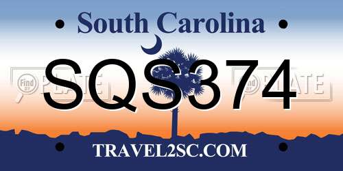 SQS374 South Carolina License Plate