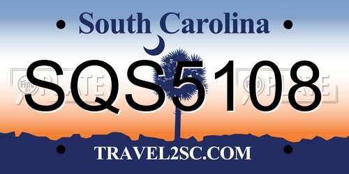 SQS5108 South Carolina License Plate