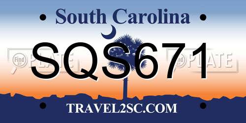 SQS671 South Carolina License Plate