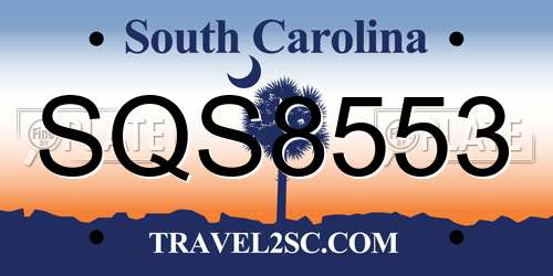 SQS8553 South Carolina License Plate