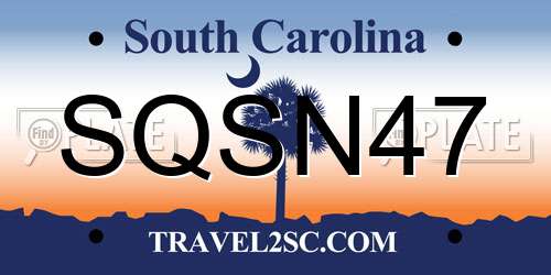 SQSN47 South Carolina License Plate