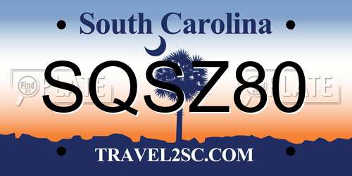 SQSZ80 South Carolina License Plate