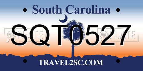 SQT0527 South Carolina License Plate