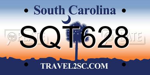 SQT628 South Carolina License Plate
