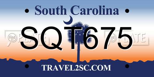SQT675 South Carolina License Plate