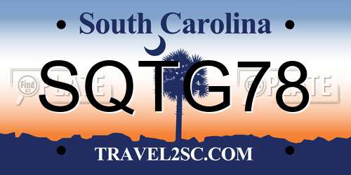 SQTG78 South Carolina License Plate
